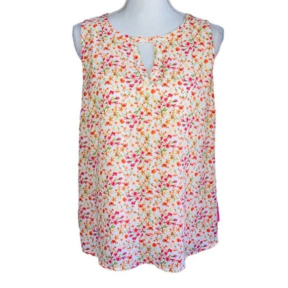 NY & Co. Orange Pink White Floral Sleeveless Tank Medium - Picture 1 of 3